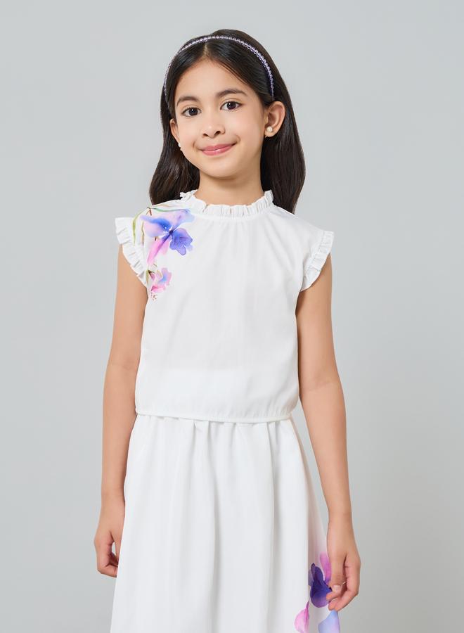 ستايلي طقم من بلوزة وتنورة بطبعة زهور للبنات - Image 2